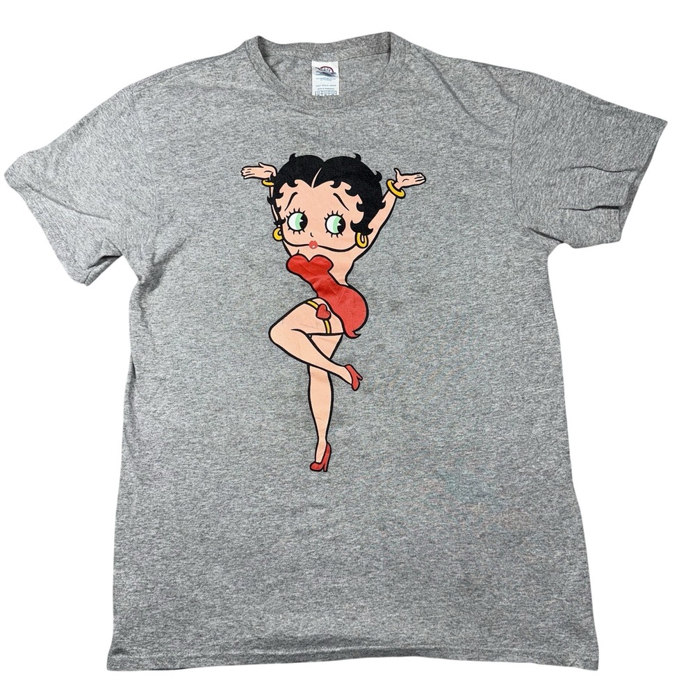 Delta Pro Weight Size M T-Shirt Mens Grey Betty Boop‎ Graphic Print Short Sleeve